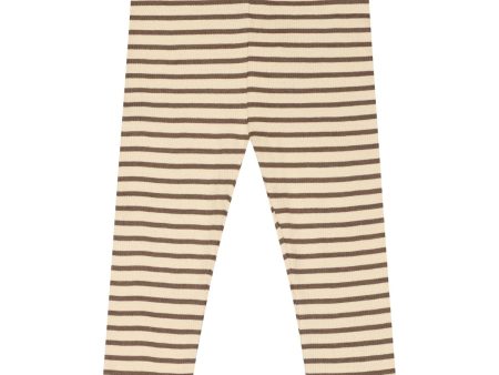 Petit Piao Chocolate Brown Dark Off White Leggings Modal Striped For Discount