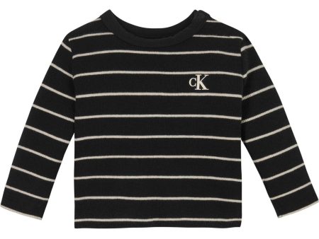 Calvin Klein Ck Black  Whitecap Gray Stripe Rib Stripe Blouse Supply