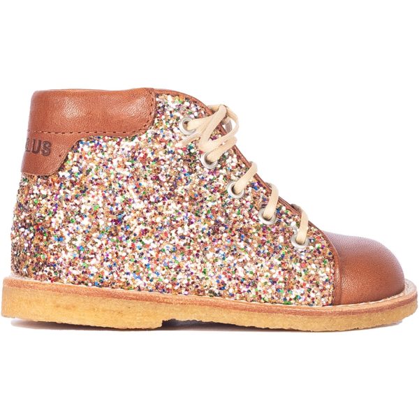 Angulus Cognac Multi Glitter Klassisk Begynder Snøresko Med Funklende Glitter Online Sale