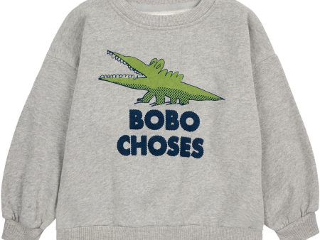 Bobo Choses Light Heather Grey Talking Crocodile Sweatshirt Supply